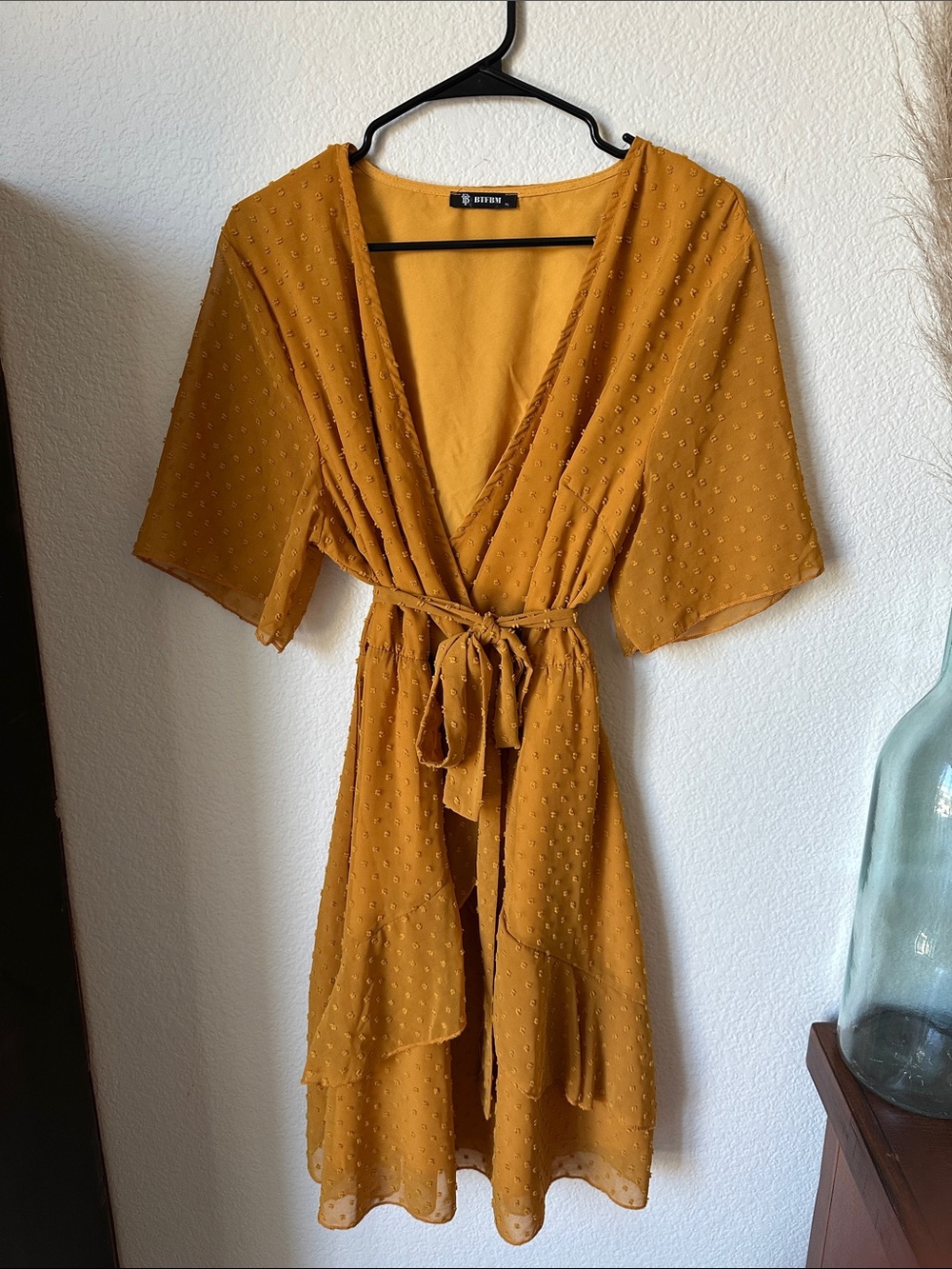 Mustard Wrap Dress with Tie Waist